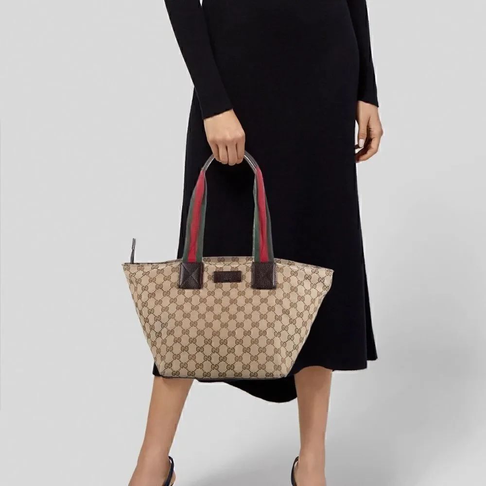 Gucci canvas tote web handle